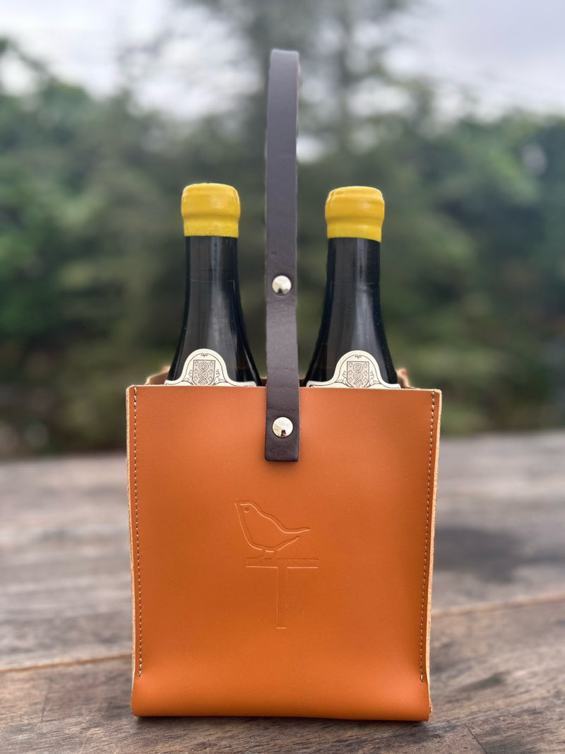 Two Bottle Leather Embossed Wine Carrier Thatcher's Wine LA